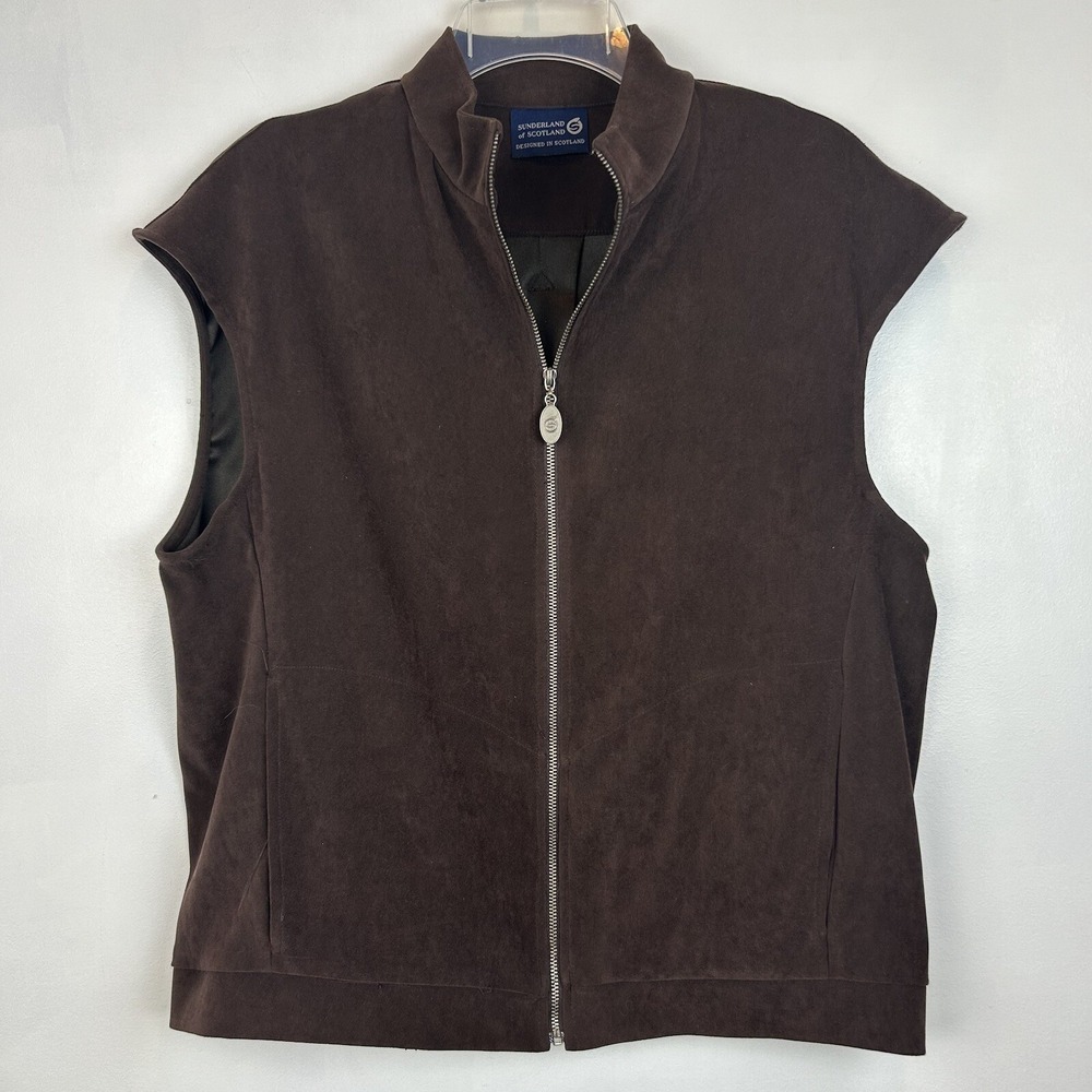 Microfiber Vest Womens Medium Jacket Brown Full Zip USA Office Capsule Minmalist